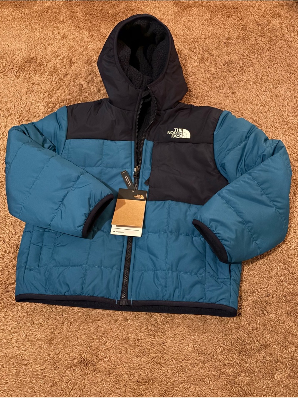 The North Face Teal and Black Quilted Hooded Jacket